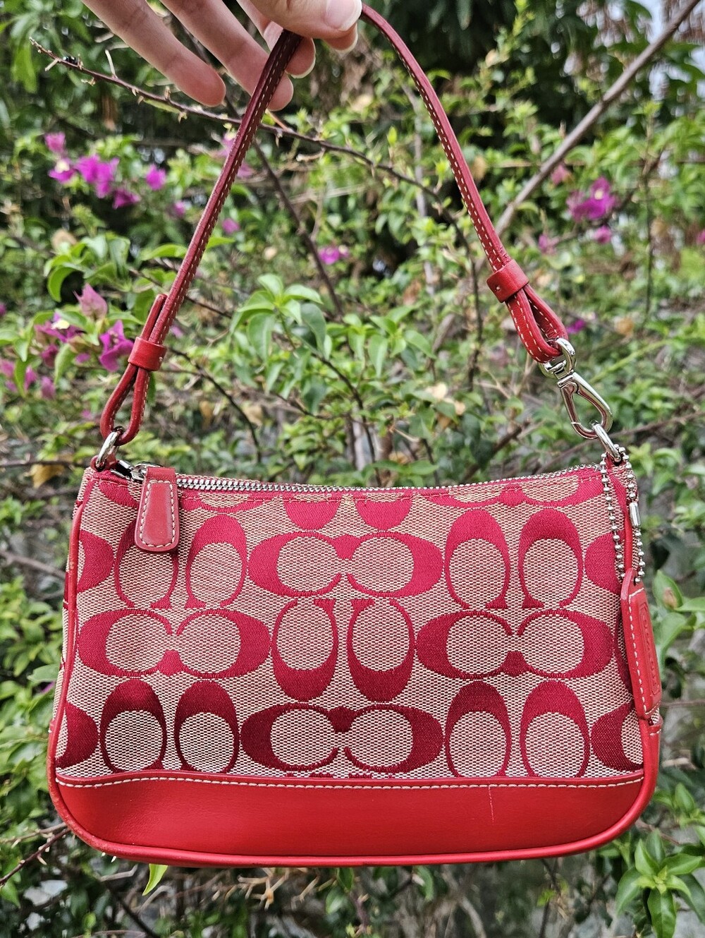 Vintage Coach Signature Demi Shoulder Bag Model 9064 Red Signature Canvas